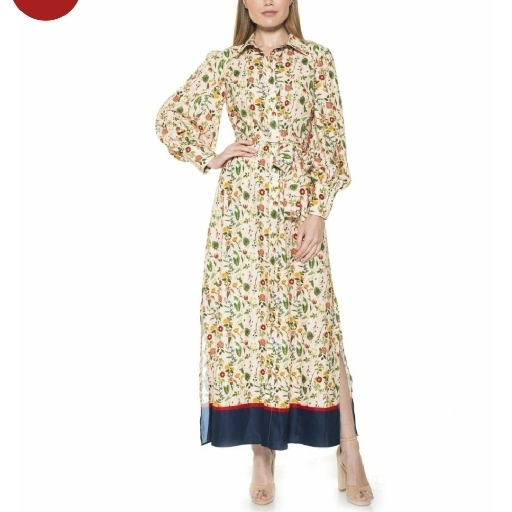 NWOT ALEXIA ADMOR Nariah Maxidress in Yellow & Navy Blue Size 8
